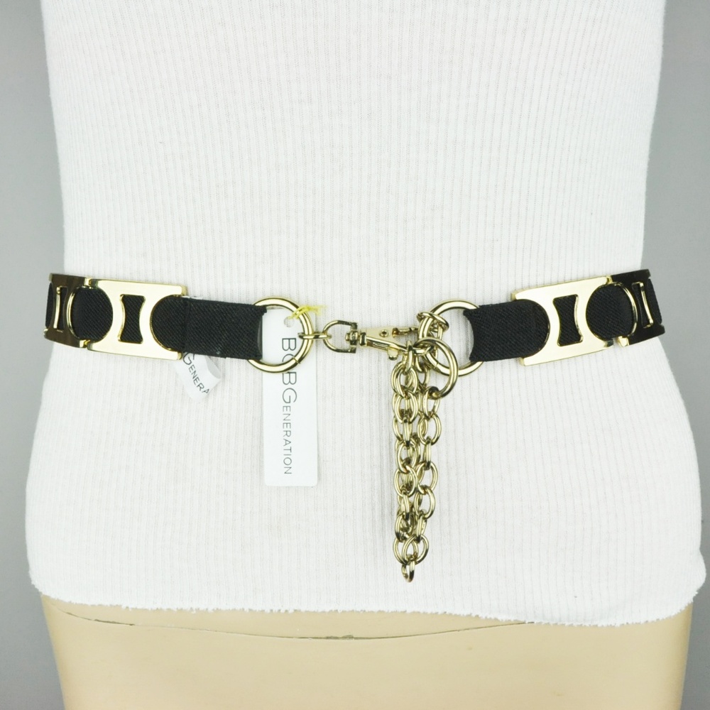 BCBG Black Stretch Belt With Gold Frame Womens